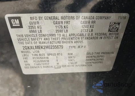 2017 GMC Terrain Sle-1 из США, поврежденный, VIN 2GKALMEK2H6235679